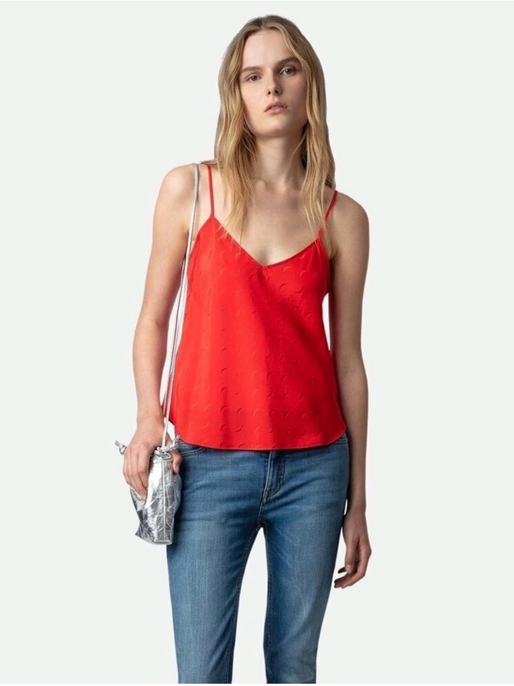 Zadig & Voltaire Casel Jac Wings Silk Cami Tank Top XS Red Slinky Sexy Chic City